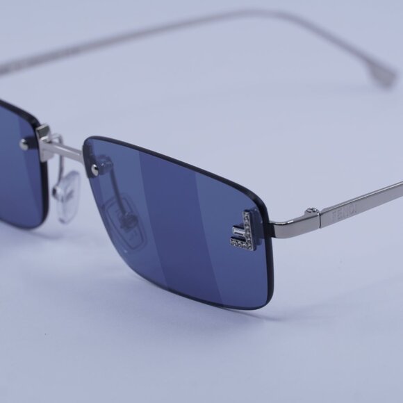 Fendi FE4172US 16X Sunglasses Shiny Palladium Rectangle Frame, Blue Lenses - Picture 8 of 10